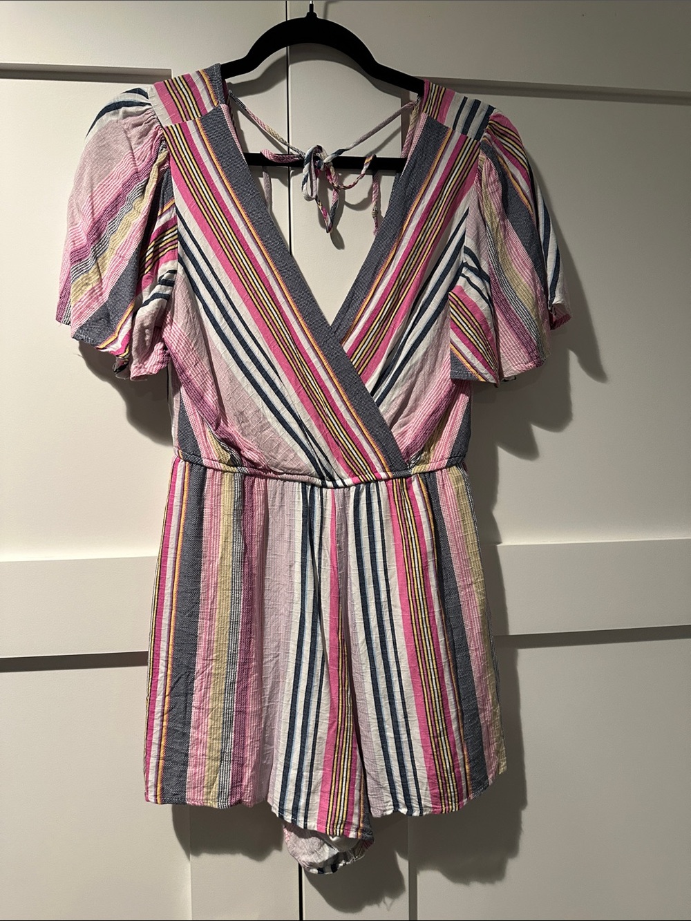 Trixxi Pink Multi-Stripe Short Sleeve Romper
